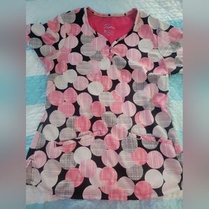 Size small Pink and black with circles scrub top